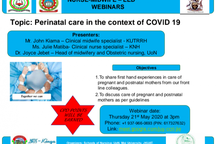 Perinatal care in the context of COVID-19 webinar poster.