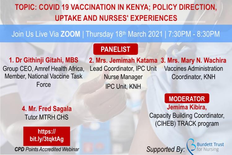 COVID-19 vaccine nursing webinar poster.
