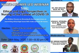 Ethical and legal perspectives in Nursing in the context of COVID-19 webinar poster.